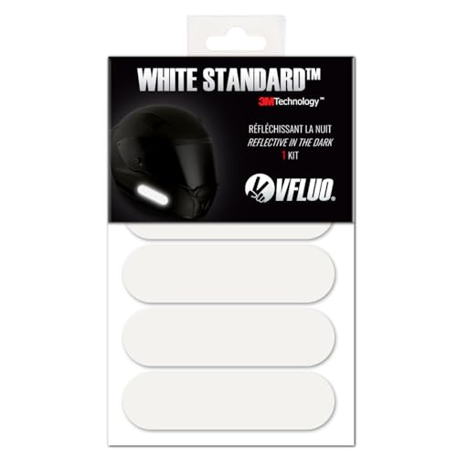 VFLUO - Kit 4 Strisce adesive Blanco retroriflettenti per Casco Moto - adesive omologate per misure FR - Gran Visibilidad, tecnología 3M™ - Discreta y diseño - Adherencia máxima