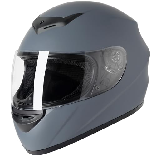 Favoto Casco Integral para Moto, Casco de Motocicleta Transpirable para Mujer Hombre Adultos, Protección de Seguridad, Certificado ECE, 59-60 cm, Gris
