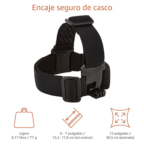Amazon Basics - Montura con correas para cabeza para cámara GoPro, Negro