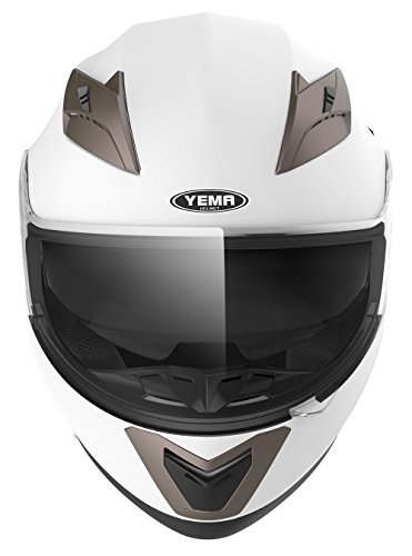 Casco Moto Integral ECE Homologado - YEMA YM-829 Casco de Moto Scooter para Mujer Hombre Adultos con Doble Visera -Blanco-M