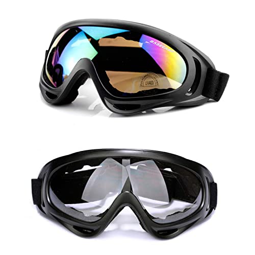 KUYT Gafas de esquí y snowboard, 2 unidades, protección ultravioleta, gafas de motocross compatibles con casco, gafas deportivas de esquí, moto, bicicleta, patinaje, unisex