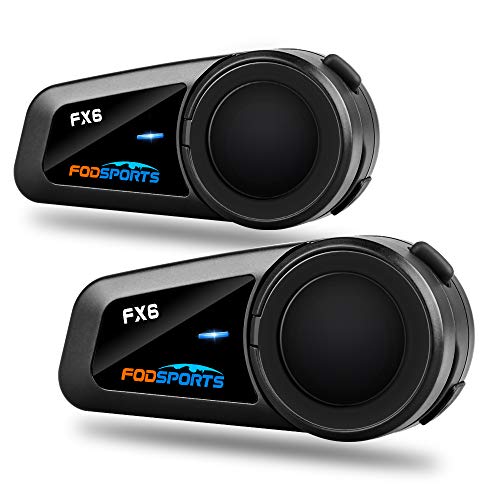 Fodsports Intercomunicador Casco Moto, Bluetooth 5.0 Sistema De Comunicación Auriculares, 6 Personas Hablando al Mismo Tiempo, FM Radio/Micrófono Duro y Suave/Marcación por Voz(Dual)