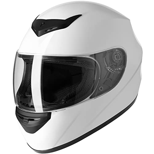 Favoto Casco Integral para Moto, Casco de Motocicleta Transpirable para Mujer Hombre Adultos, Protección de Seguridad, Certificado ECE, 61 cm, Blanco