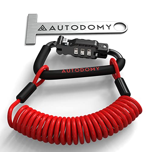 Autodomy Candado Casco Moto - Antirrobo Casco Moto - Mosquetón con Código de Seguridad + Cable de Acero Flexible + Adaptador T - Accesorio de Bloqueo para Moto