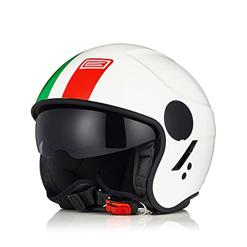 ORIGINE Casco Jet Moto Casco Scooter Moto Abierto con Visera Homologado ECE (Basic Italy White,M)