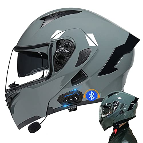 Casco De Moto Modular Bluetooth Integrado, con Doble Visera Cascos De Motocicleta, Casco Integral ECE Homologado, para Mujeres Y Hombres, Transpirable Y Cómoda