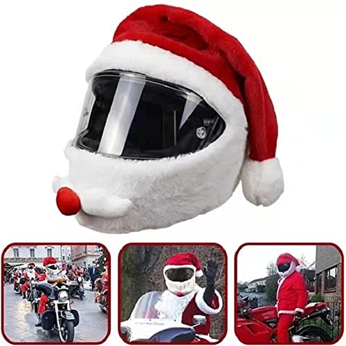 Funda para casco de moto de Papá Noel, cubrecasco de moto universal de peluche gorro navideño, accesorios para casco de moto, regalos de Navidad, (rojo) Feliz Navidad