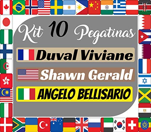 Kit x10 Pegatinas Vinilo Banderas Internacionales + tu Nombre - Bici, Casco, Pala De Padel, Monopatin, Coche, Moto, etc. Kit de Diez Vinilos (Pack Fuentes 1) (Letra A-K)