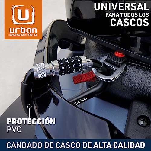 URBAN UR140 Candado para Casco Moto, Mosquetón Candado para Casco Ligero, Antirrobo Casco con Código Seguridad Combinación Kit Bloqueo + Cable de Acero Flexible + Adaptador