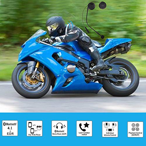 QSPORTPEAK Auriculares Intercomunicador Bluetooth para Casco de Motocicleta Moto Intercom Headset L1M Motocicleta Inalambricos Headset Intercom Bluetooth 4.1 Manos Libres con Micrófono Auriculares